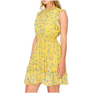 Code‎ x Mode Women's Yellow Floral Flutter Sleeve Mini Dress. Size M